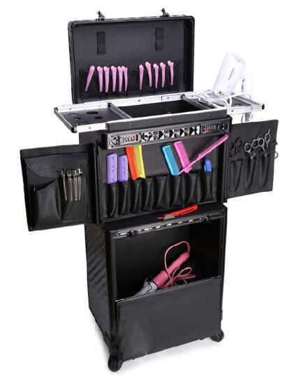Professional Aluminium Hairdressing Tool Box , Universal Wheel Rod Hairdresser Box